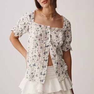 By Anthropologie Puff-Sleeve Eyelet Top